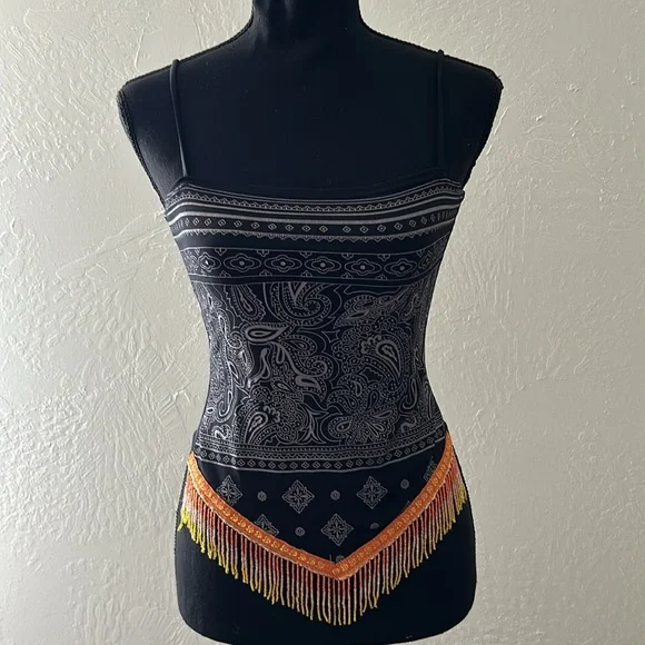 Bandanna beaded fringe western crop top - Picture 1 of 5